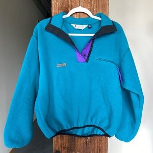 Columbia Fleece Quarter Pullover - Women’s M; teal, purple, black; Made in USA